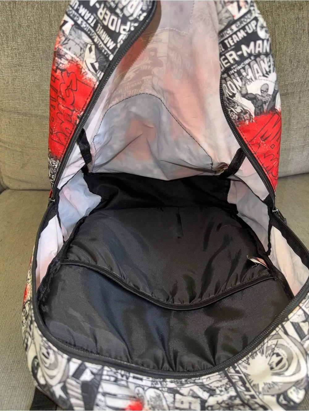 Marvel Comics Backpack Red Black White Comic Print School Book Bag Travel 16”
